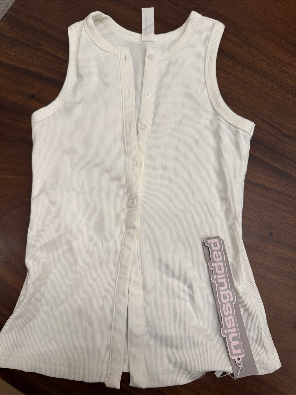 Missguided Cream Ribbed Button-Front Sleeveless Top